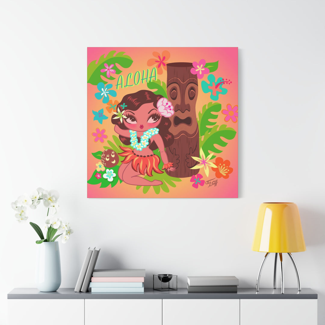 Hula Cutie with Tiki • Canvas Gallery Wrap