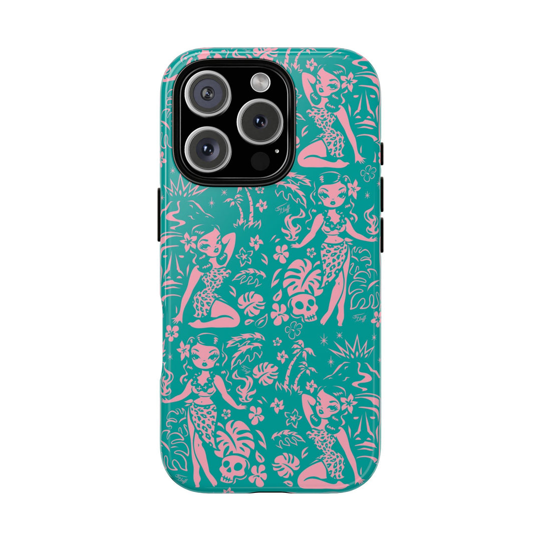 Tiki Temptress - Aqua and Pink • Tough Phone Case