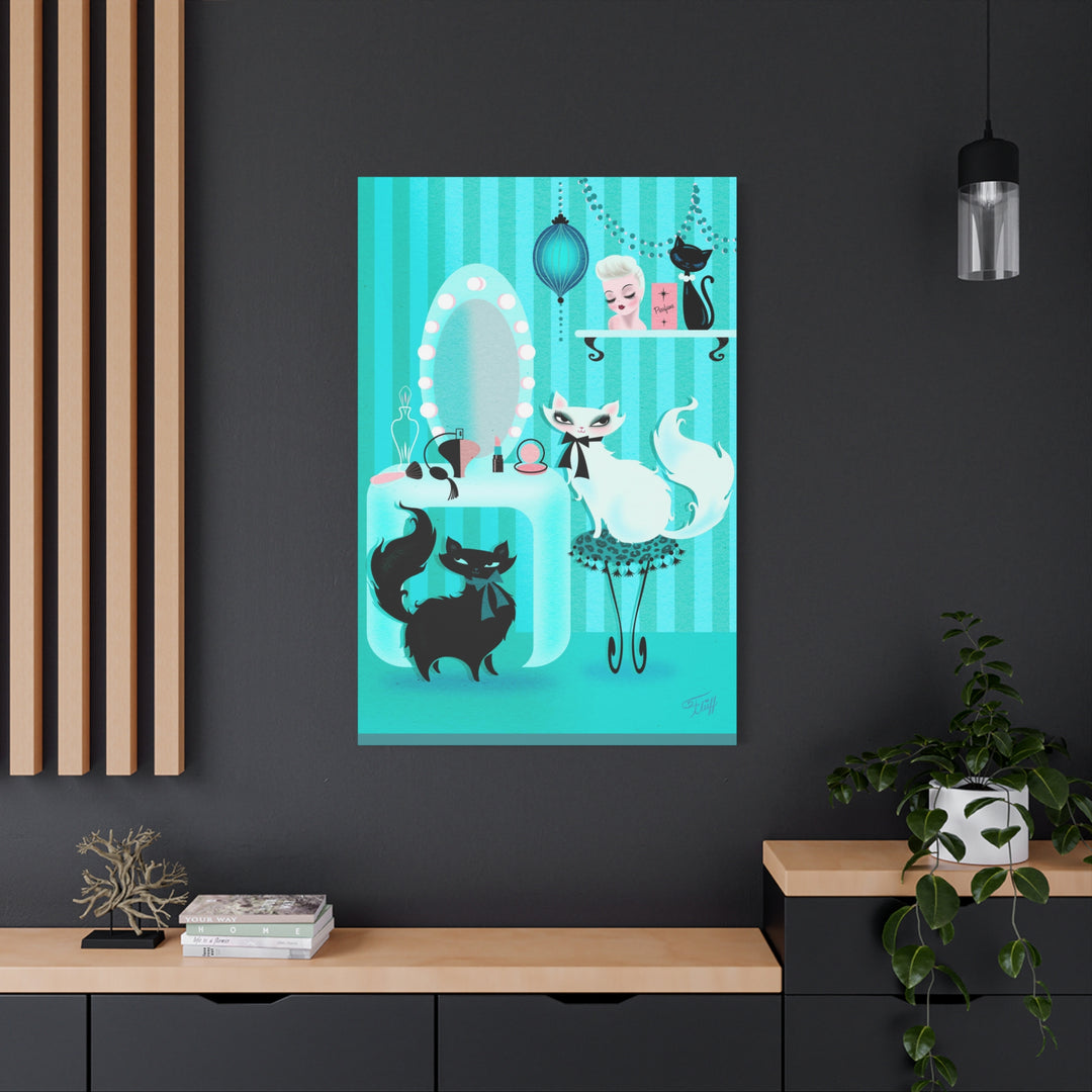 Kitties in the Boudoir Mint • Canvas Gallery Wrap