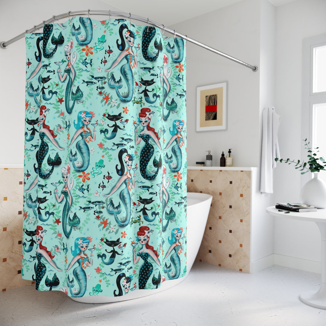 Martini Mermaids Aqua • Shower Curtain