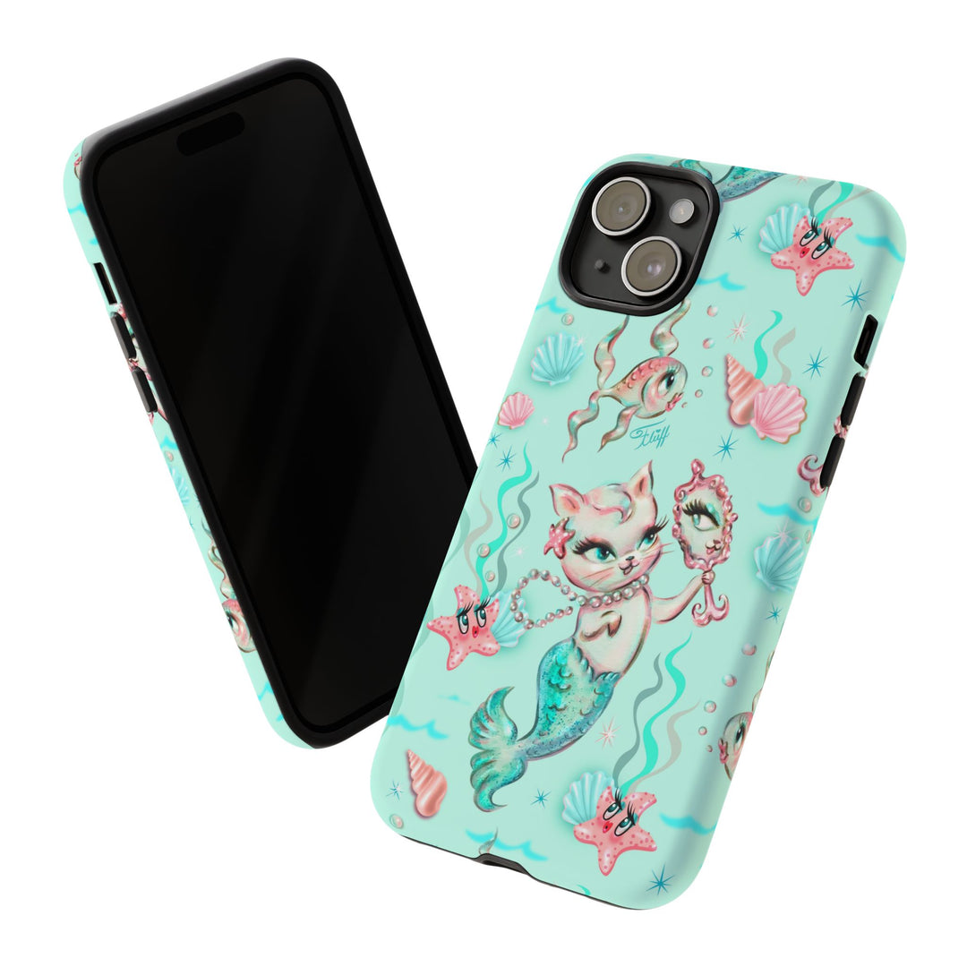 Merkitten with Pearls Aqua • Tough Phone Case