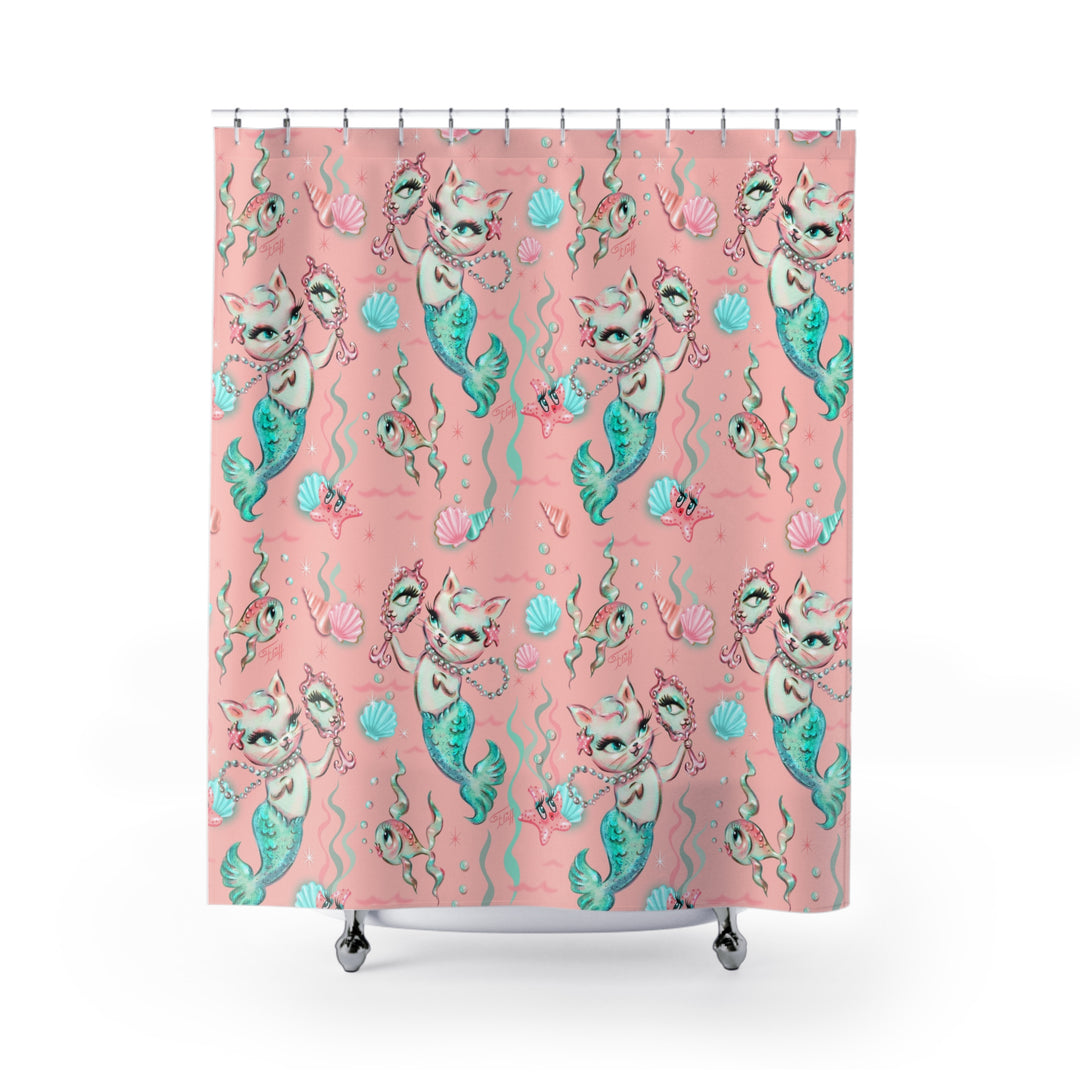 Merkittens with Pearls on Blush • Shower Curtain