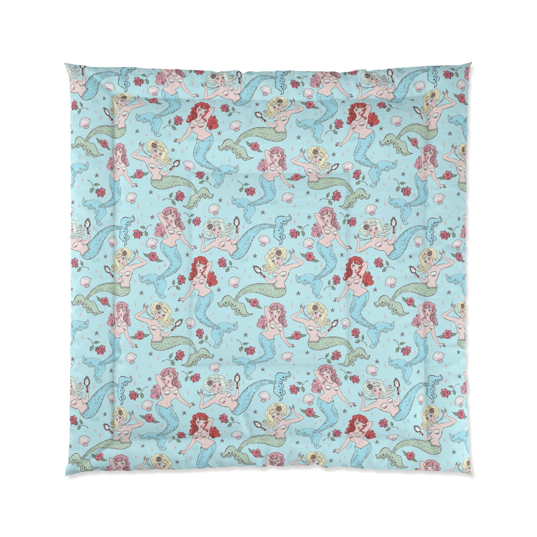Mermaids and Roses on Aqua • Comforter