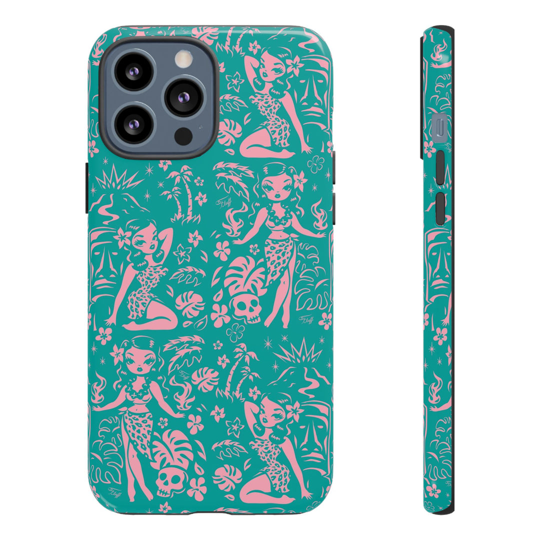 Tiki Temptress - Aqua and Pink • Tough Phone Case