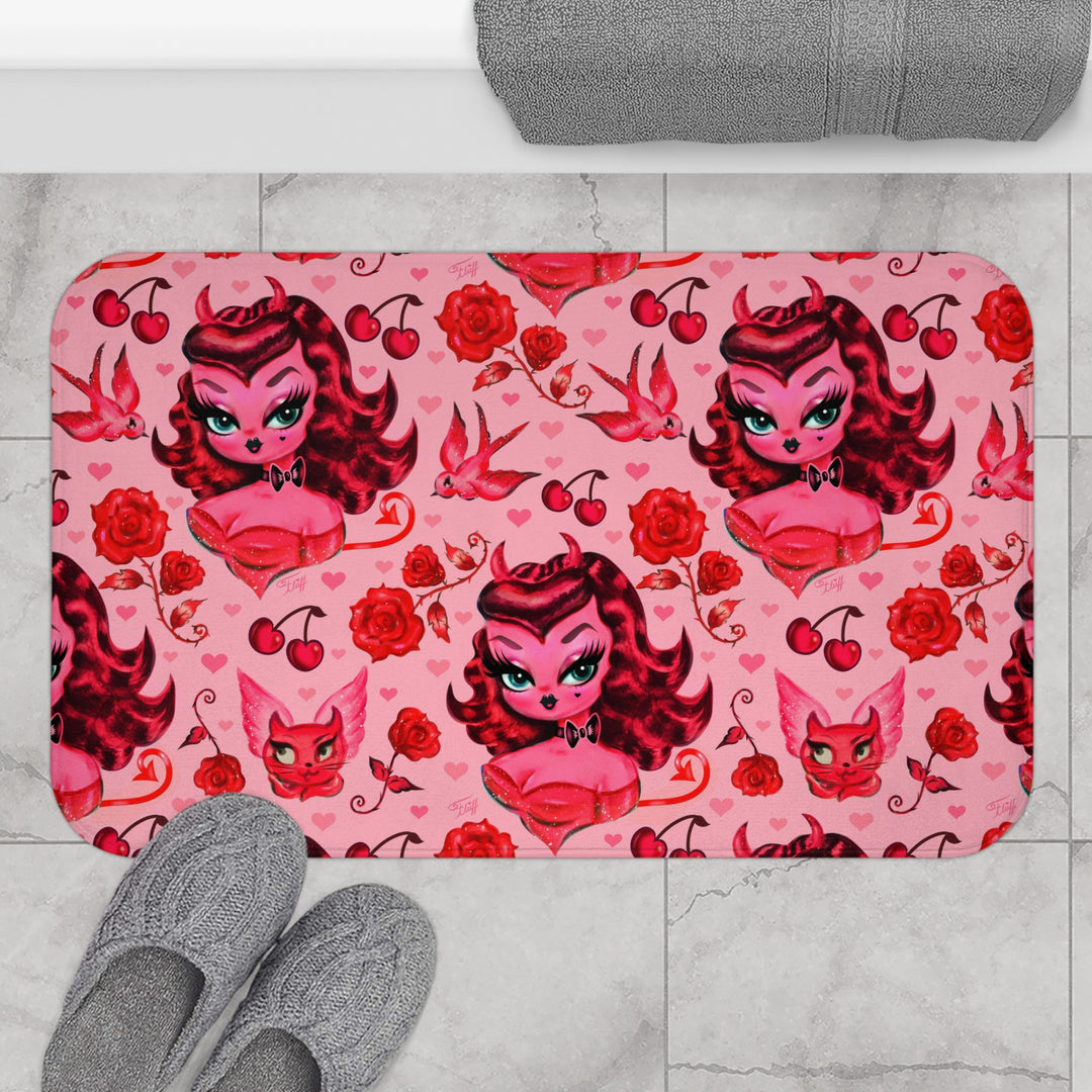 Devil Dolly with Roses and Cherries • Bath Mat