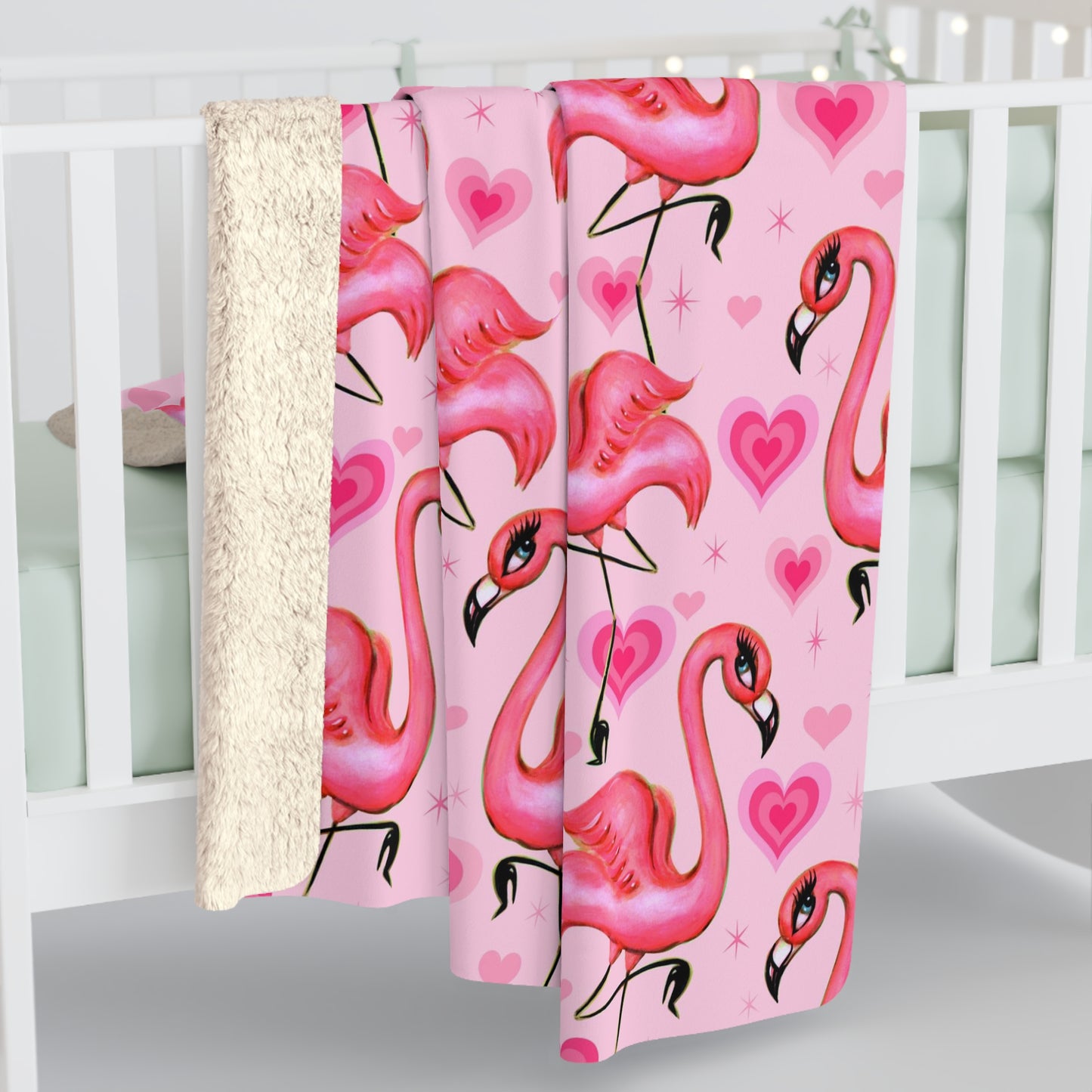 Flamingos and Hearts Pink • Sherpa Fleece Blanket