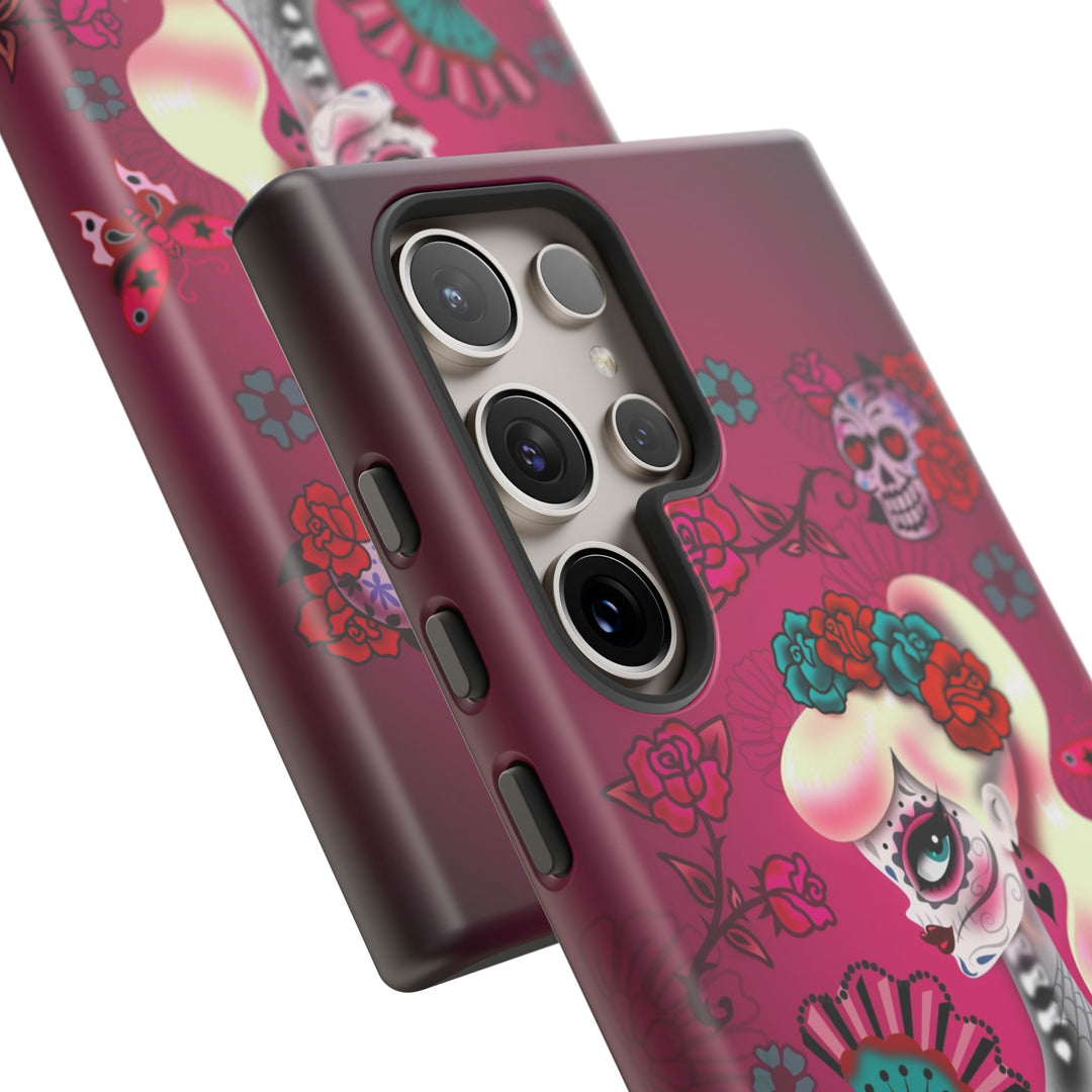 Blonde Sugar Skull Pinup Girl • Tough Phone Case