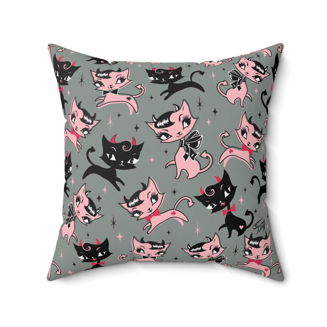 Devil Kitties Grey • Faux Suede Pillow