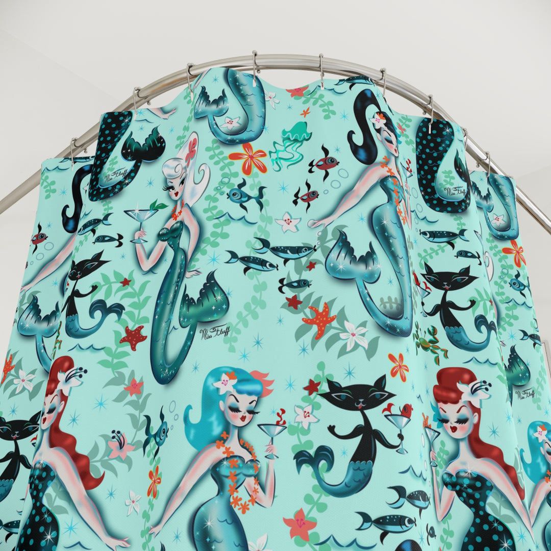 Martini Mermaids Aqua • Shower Curtain