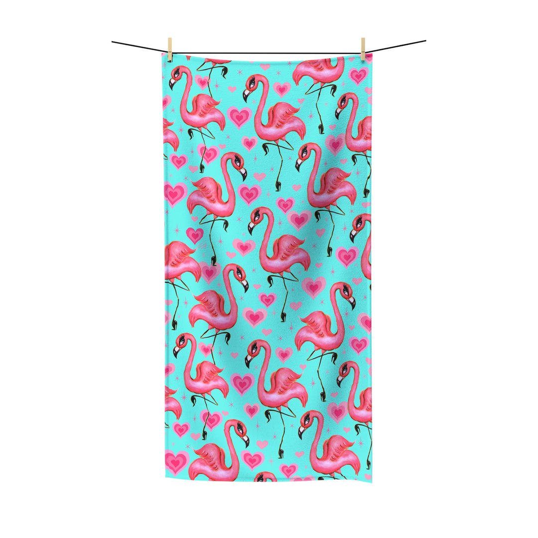 Flamingos and Hearts Aqua • Towel