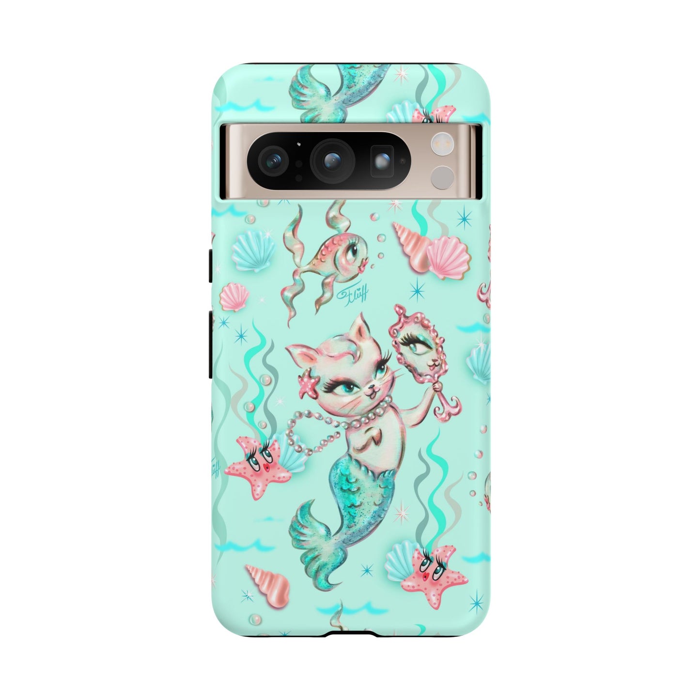 Merkitten with Pearls Aqua • Tough Phone Case