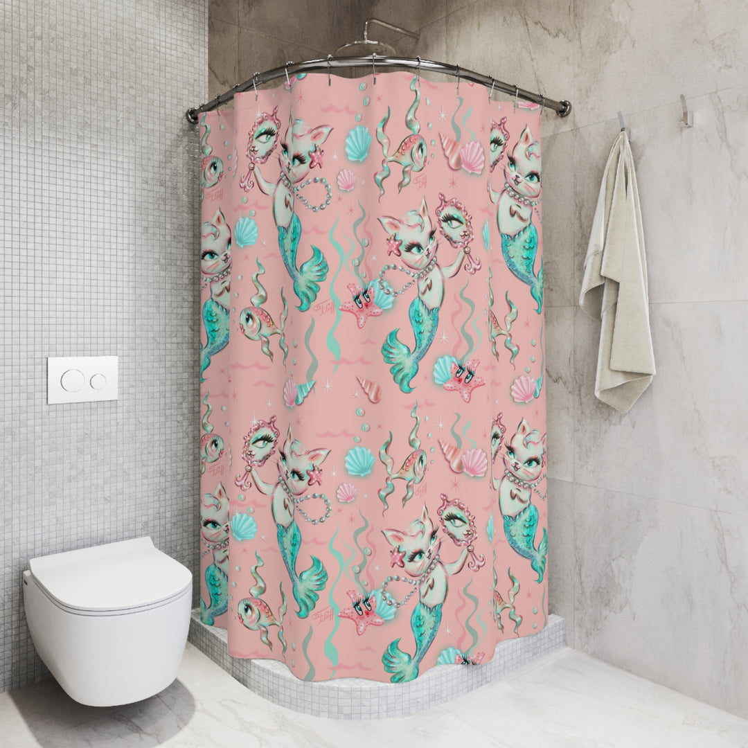 Merkittens with Pearls on Blush • Shower Curtain