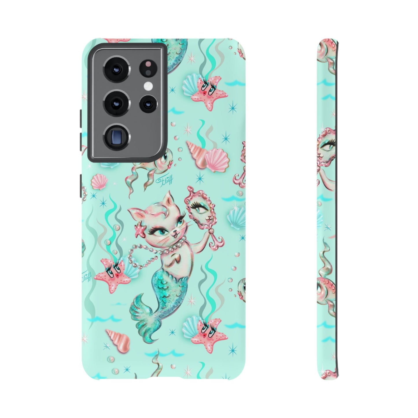 Merkitten with Pearls Aqua • Tough Phone Case