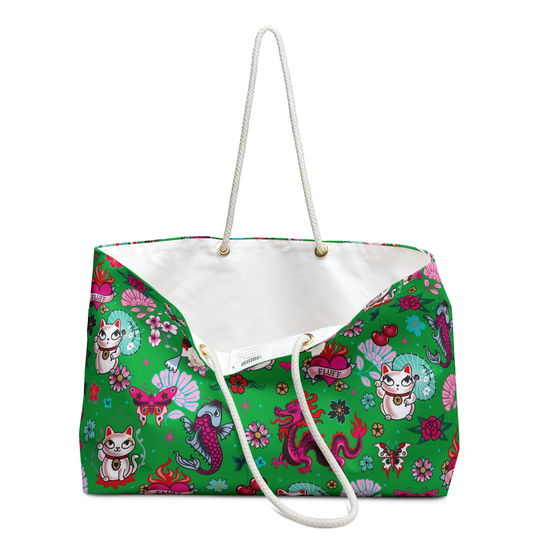 Lucky Cat on Green • Weekender Bag