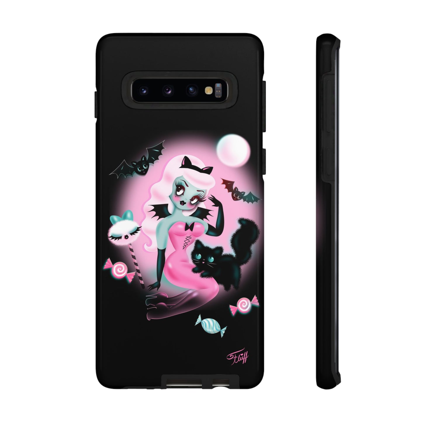 Pastel Candy Vampire with Kitty on Black • Tough Phone Case