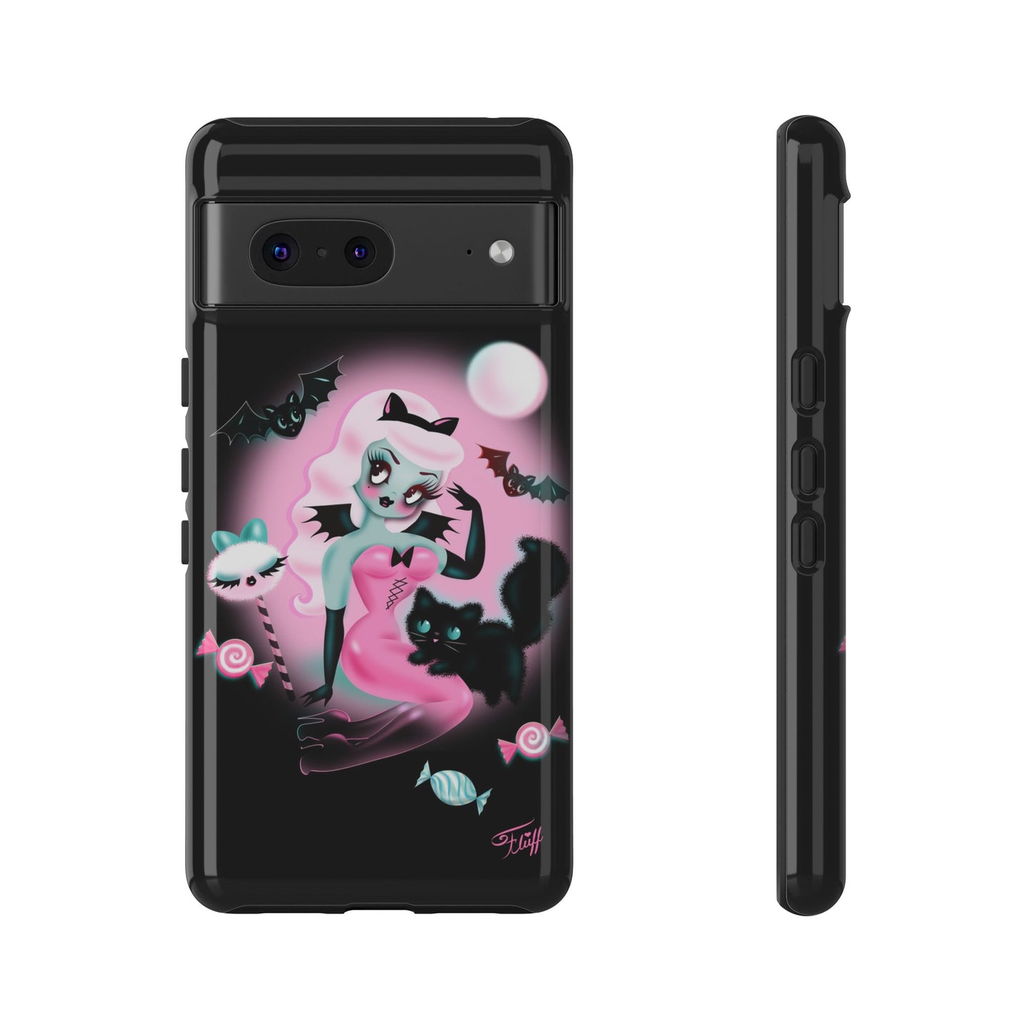 Pastel Candy Vampire with Kitty on Black • Tough Phone Case