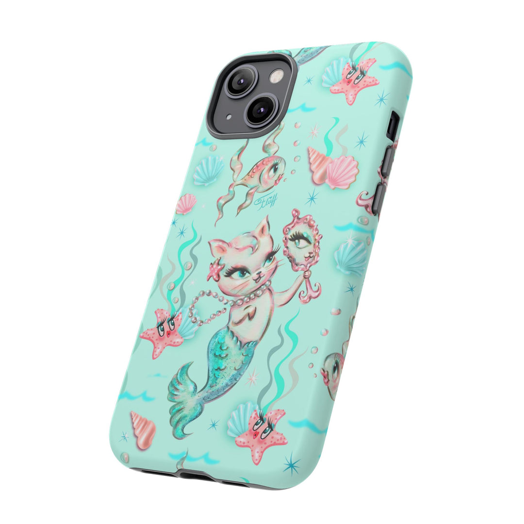 Merkitten with Pearls Aqua • Tough Phone Case