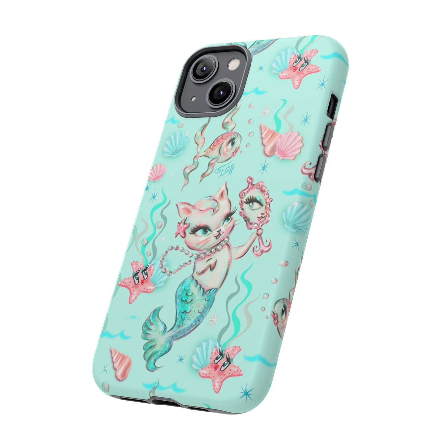 Merkitten with Pearls Aqua • Tough Phone Case