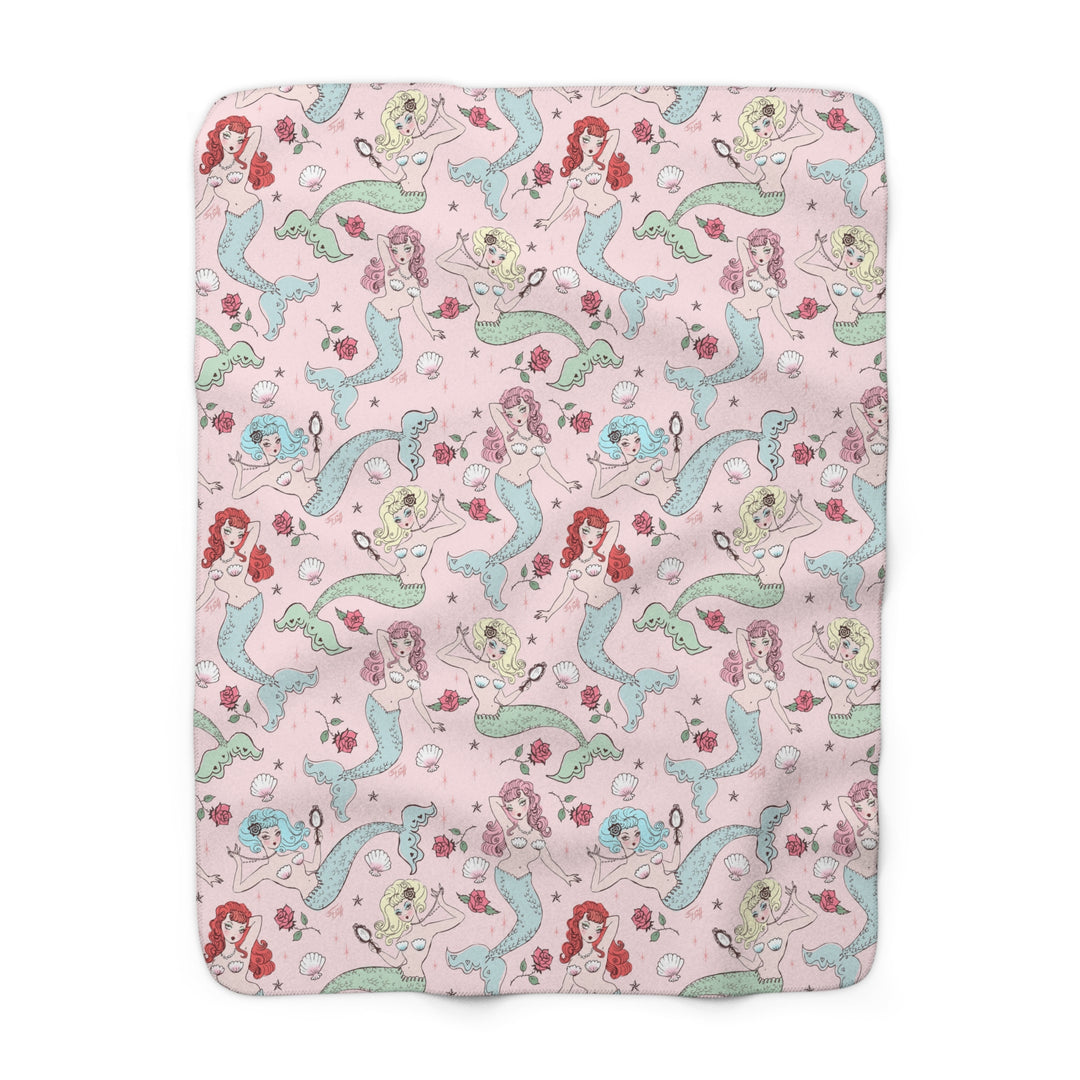 Mermaids and Roses on Pink • Fleece Blanket