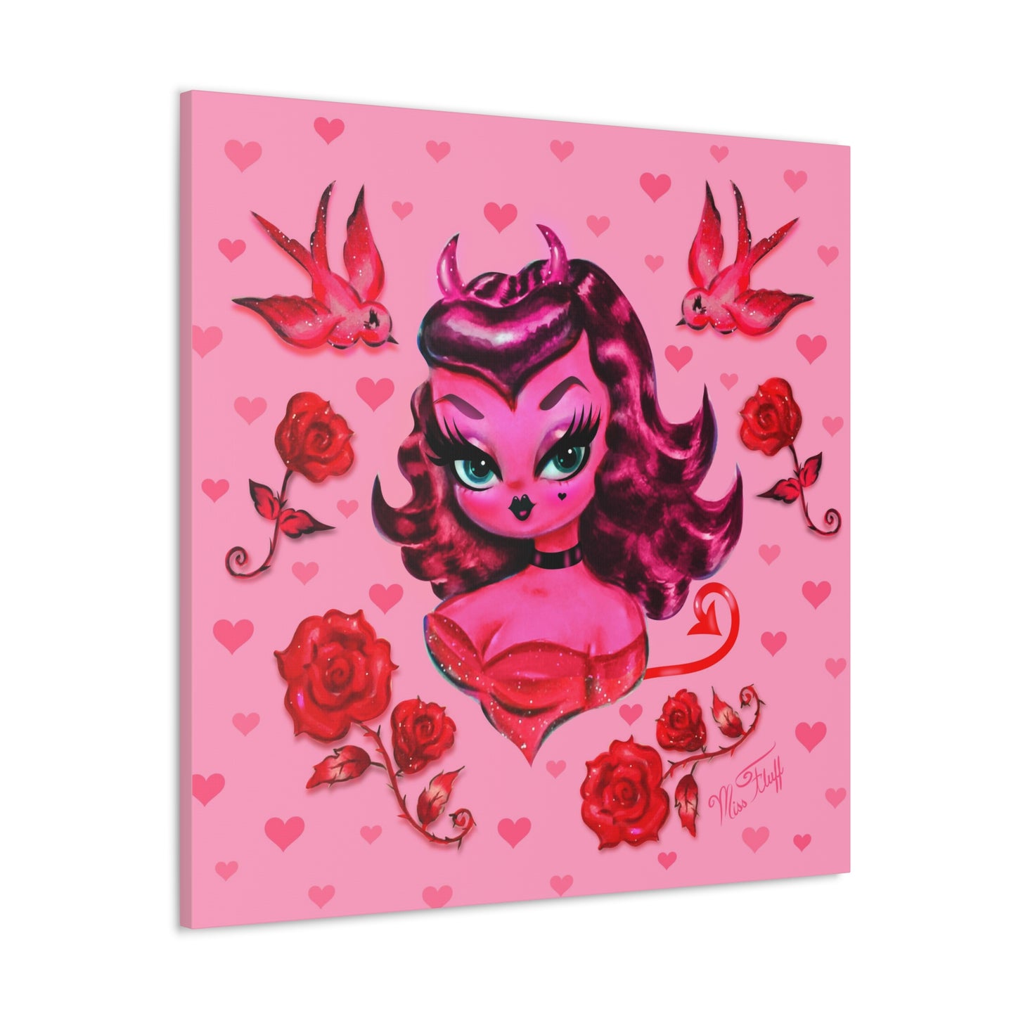 Devil Dolly with Roses and Cherries • Canvas Gallery Wrap
