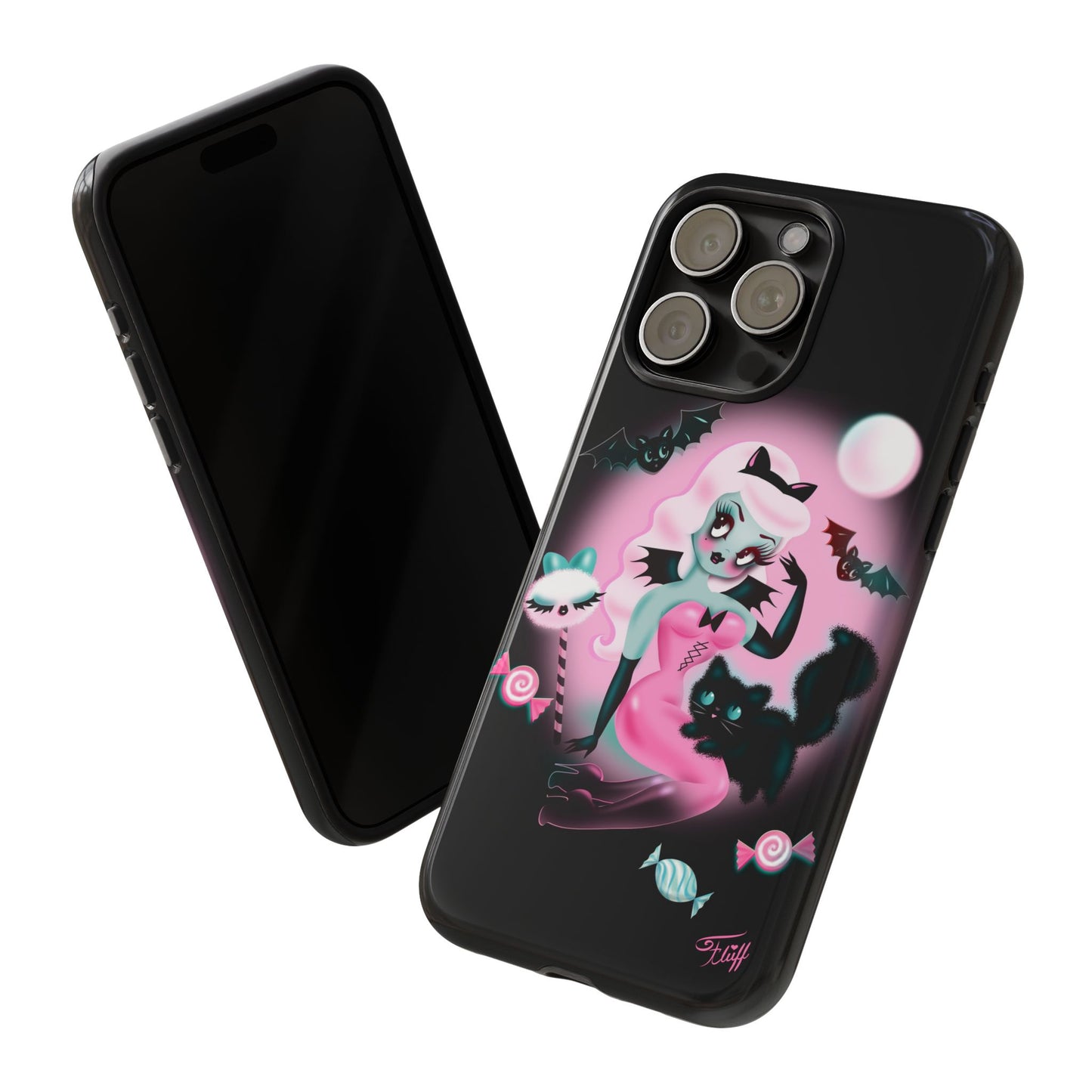 Pastel Candy Vampire with Kitty on Black • Tough Phone Case