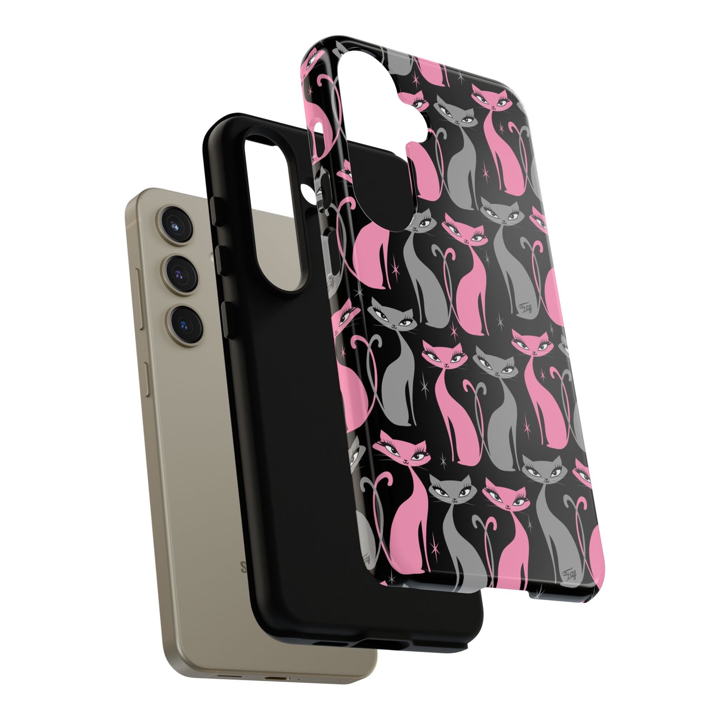 Mod Love Cats on Black • Tough Phone Case