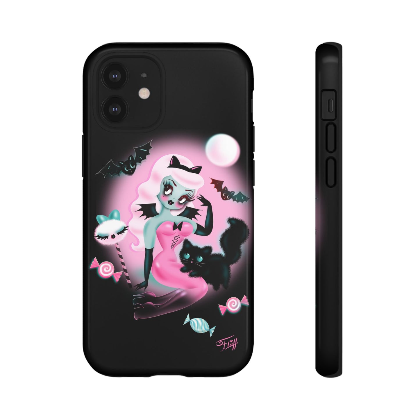 Pastel Candy Vampire with Kitty on Black • Tough Phone Case