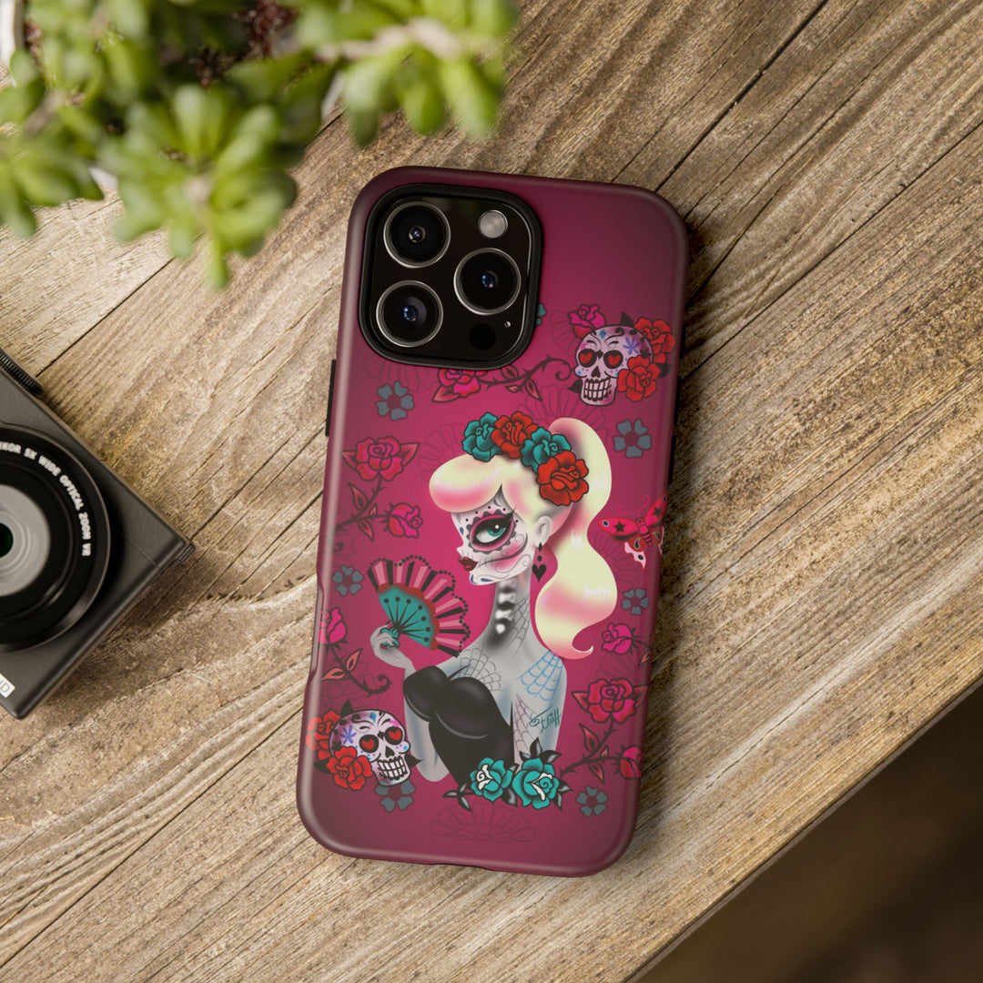 Blonde Sugar Skull Pinup Girl • Tough Phone Case