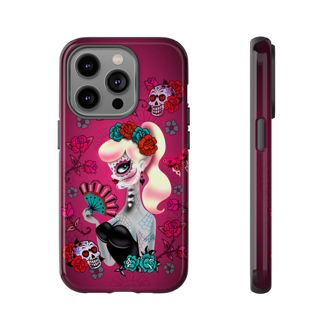 Blonde Sugar Skull Pinup Girl • Tough Phone Case
