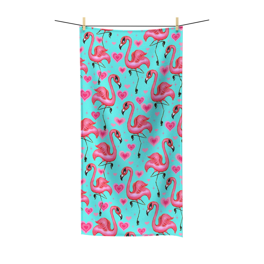 Flamingos and Hearts Aqua • Towel