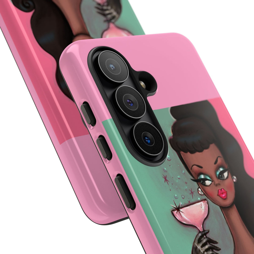Brunette with Pink Champagne • Tough Phone Case