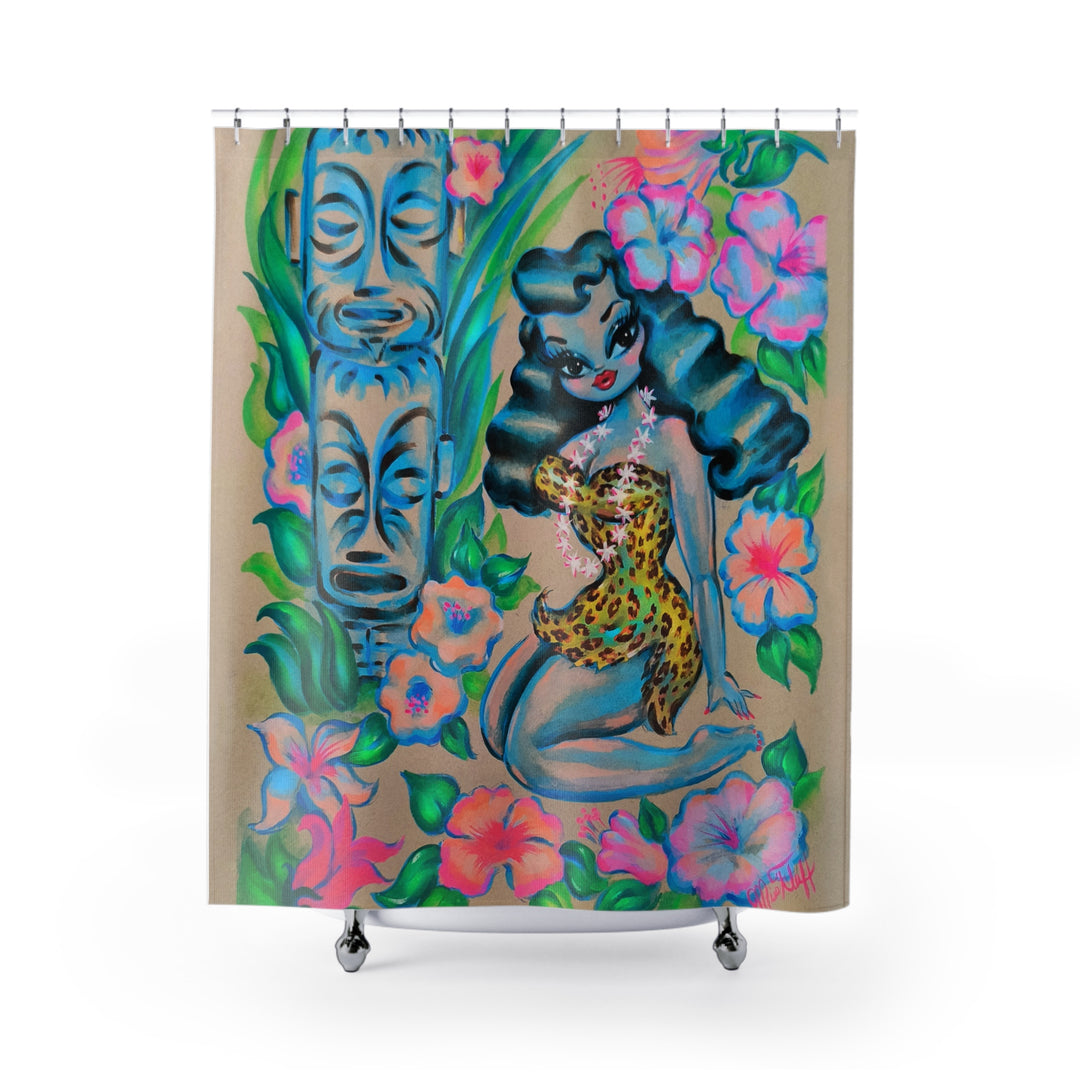 Tiki Leopard Girl • Shower Curtain