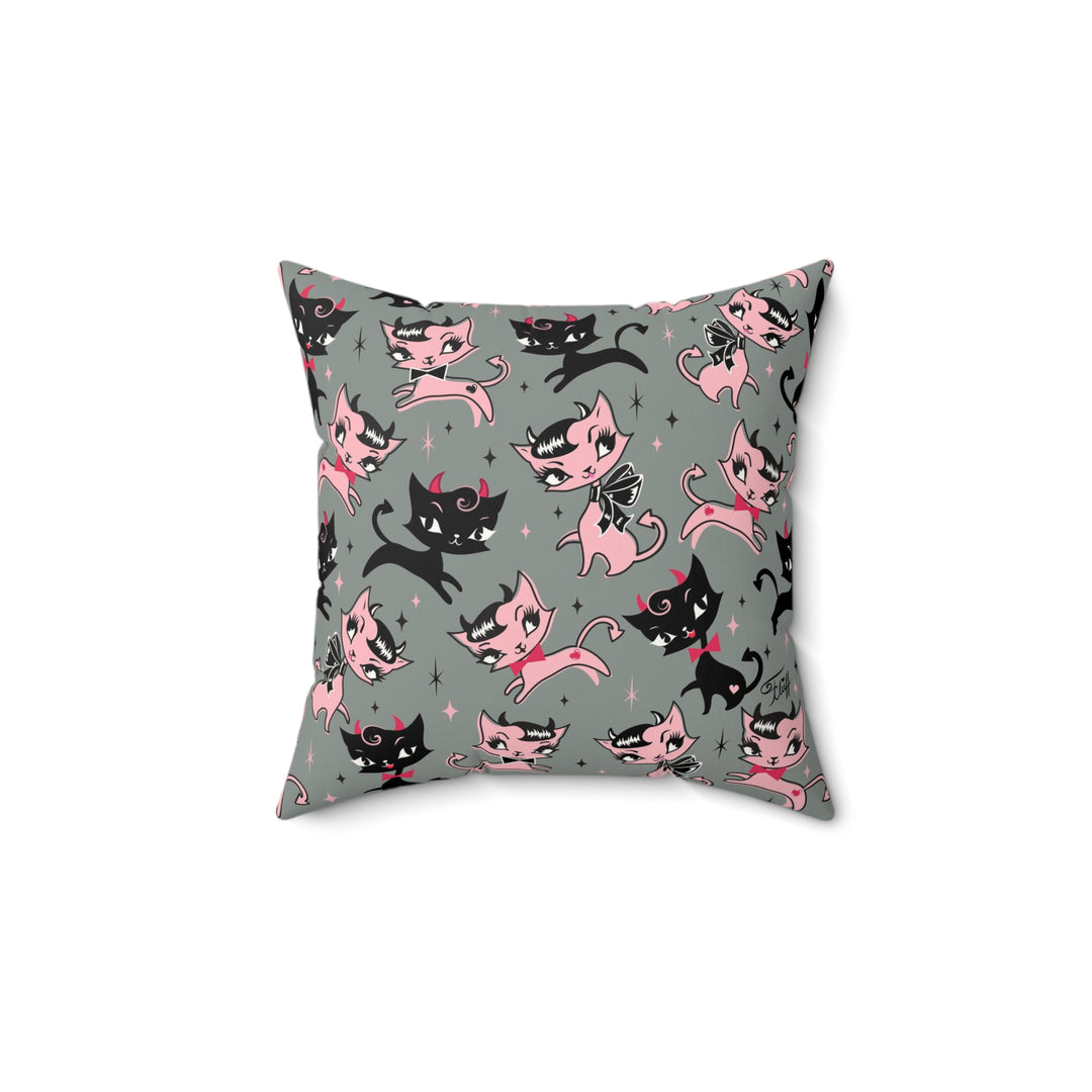 Devil Kitties Grey • Faux Suede Pillow