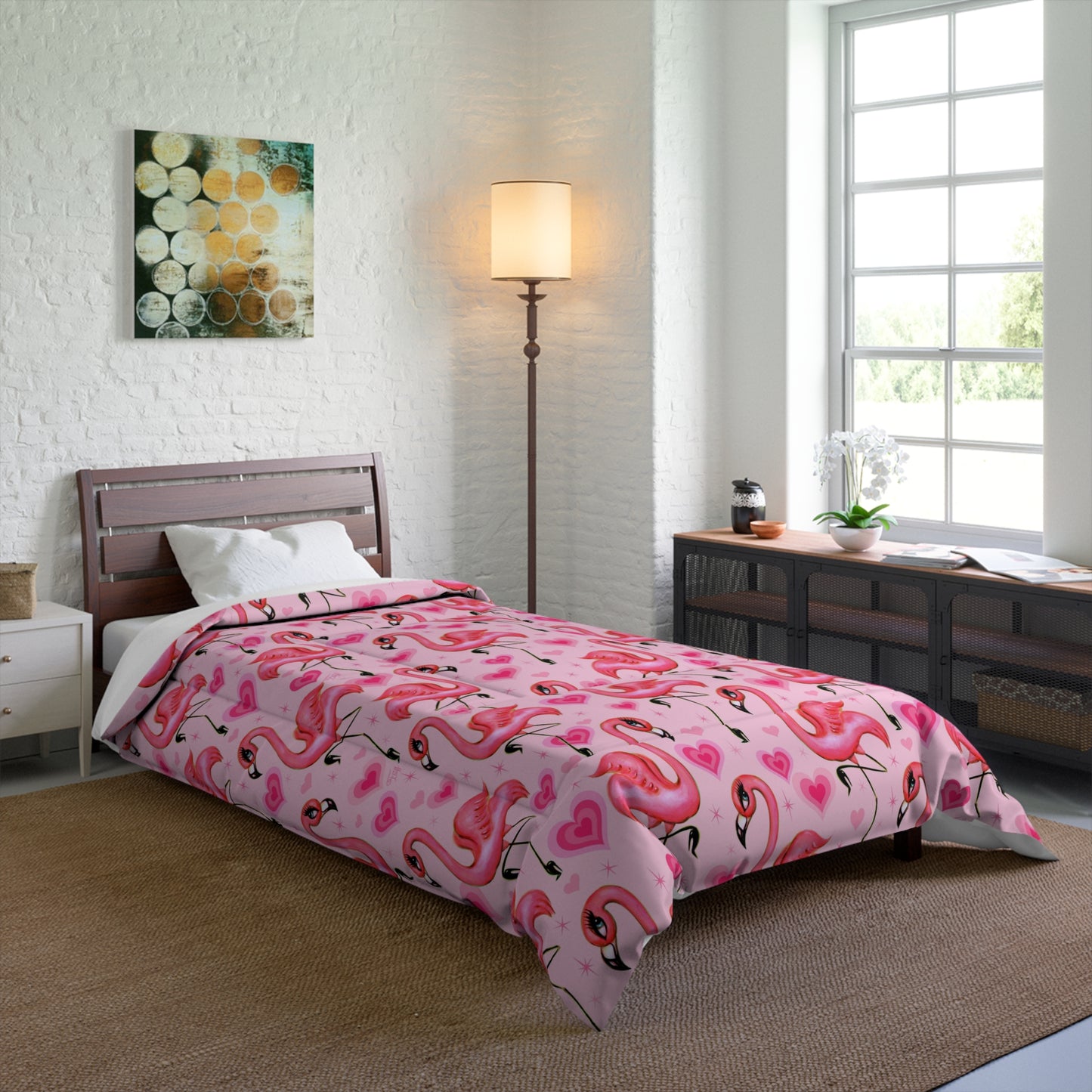 Flamingos and Hearts Pink  • Comforter