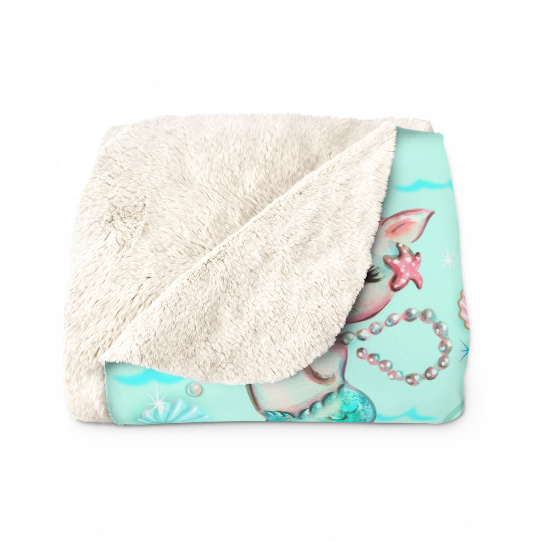 Merkittens with Pearls Aqua  • Sherpa Fleece Blanket