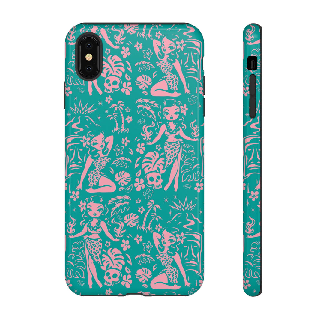 Tiki Temptress - Aqua and Pink • Tough Phone Case