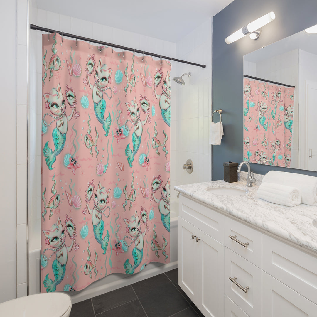 Merkittens with Pearls on Blush • Shower Curtain