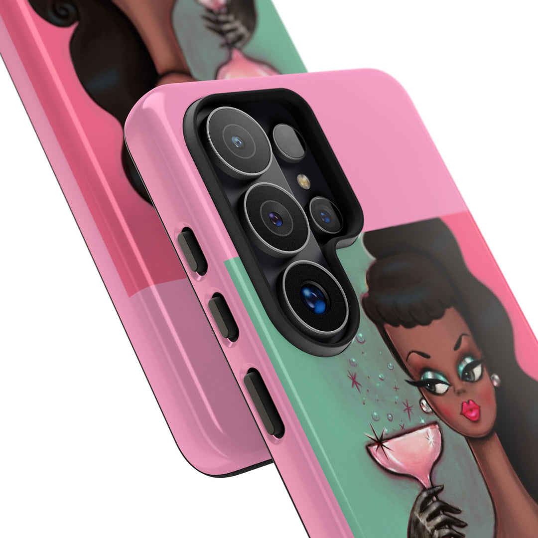 Brunette with Pink Champagne • Tough Phone Case
