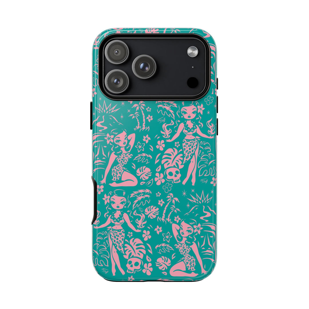 Tiki Temptress - Aqua and Pink • Tough Phone Case