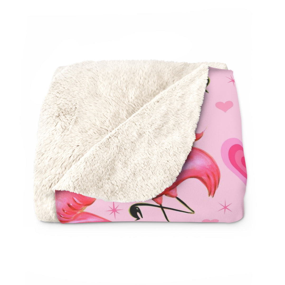 Flamingos and Hearts Pink • Sherpa Fleece Blanket