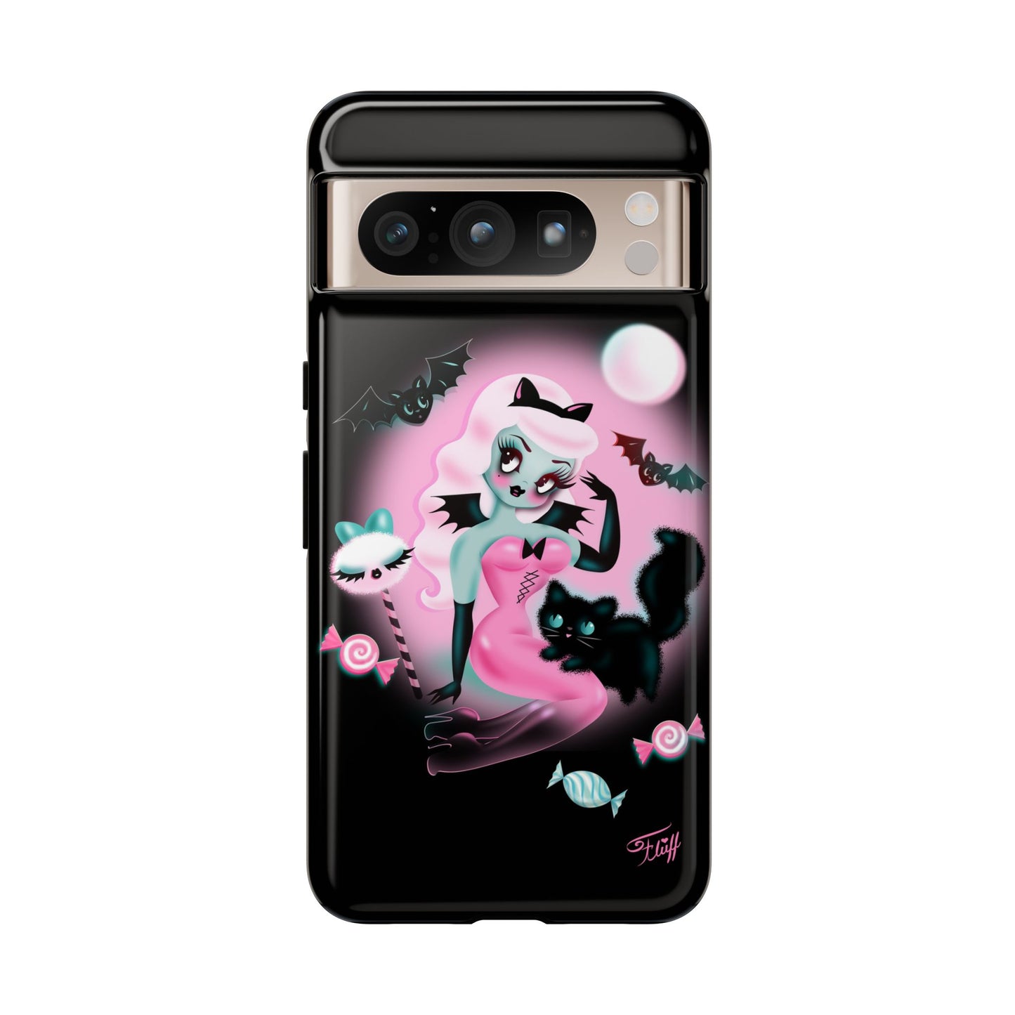 Pastel Candy Vampire with Kitty on Black • Tough Phone Case