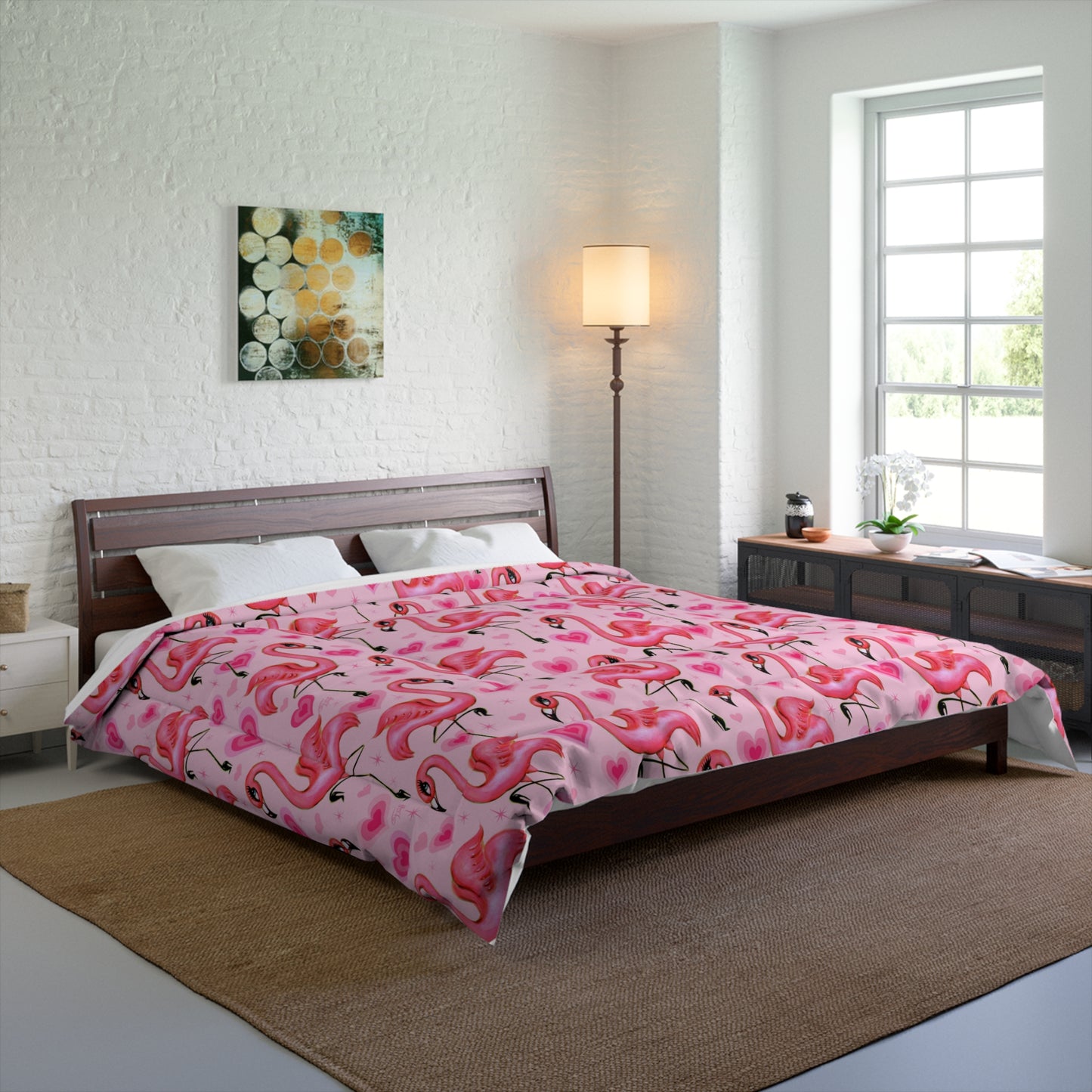 Flamingos and Hearts Pink  • Comforter