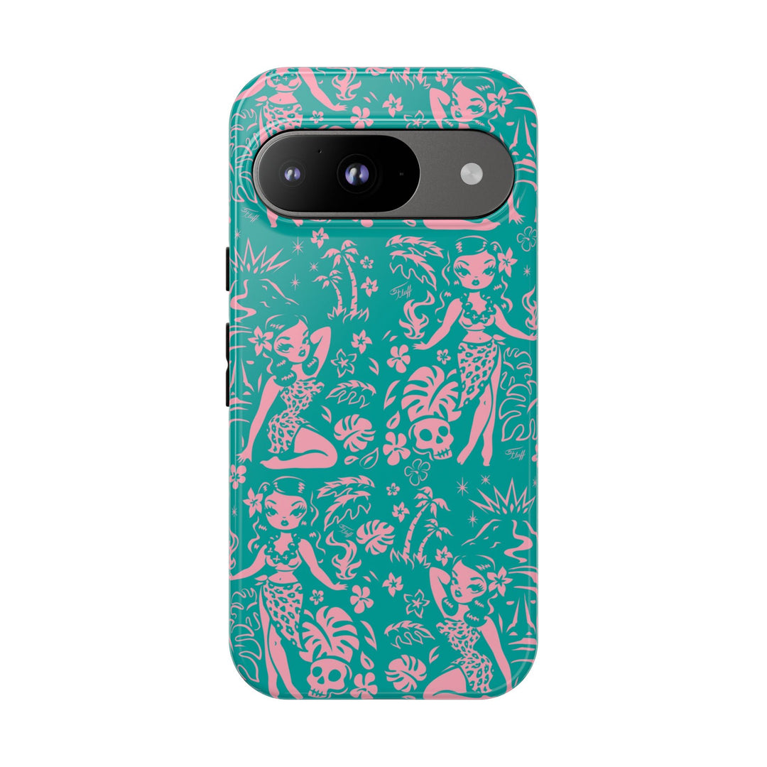 Tiki Temptress - Aqua and Pink • Tough Phone Case