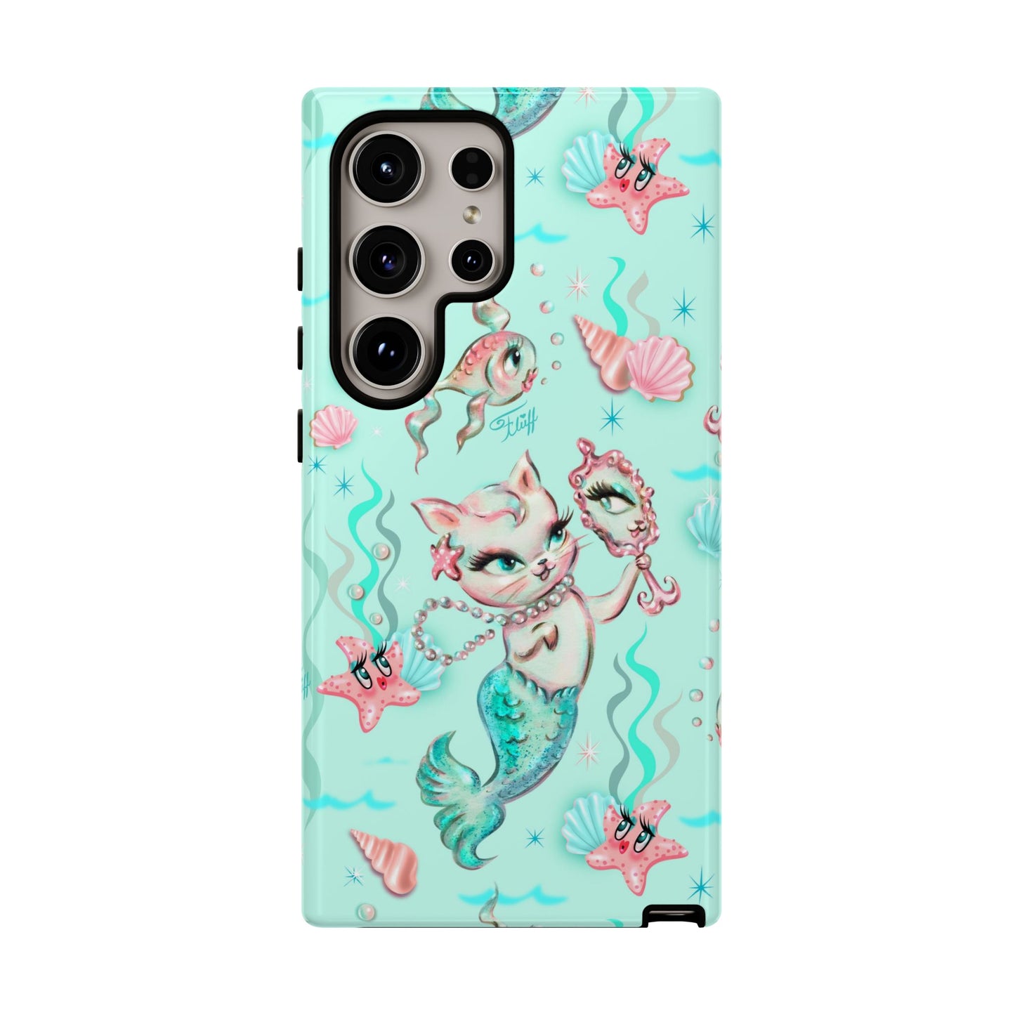 Merkitten with Pearls Aqua • Tough Phone Case