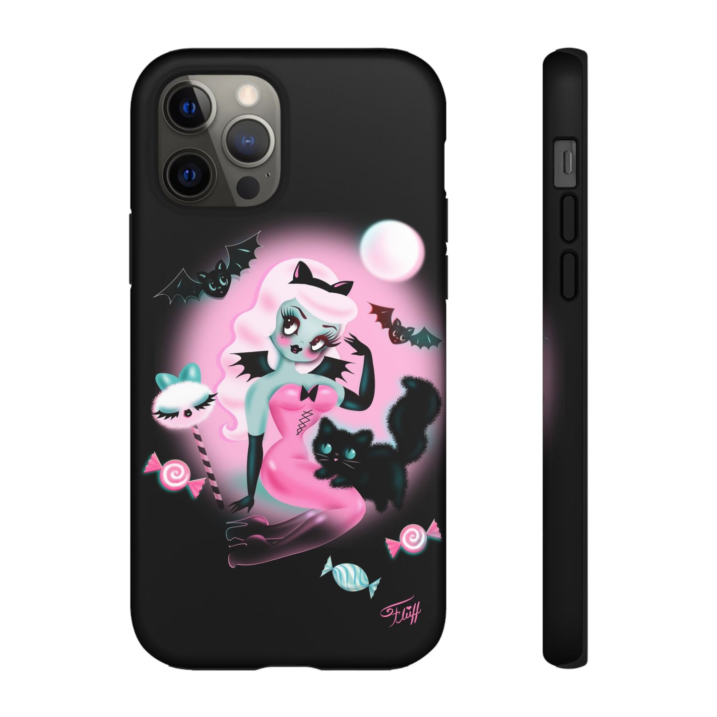 Pastel Candy Vampire with Kitty on Black • Tough Phone Case