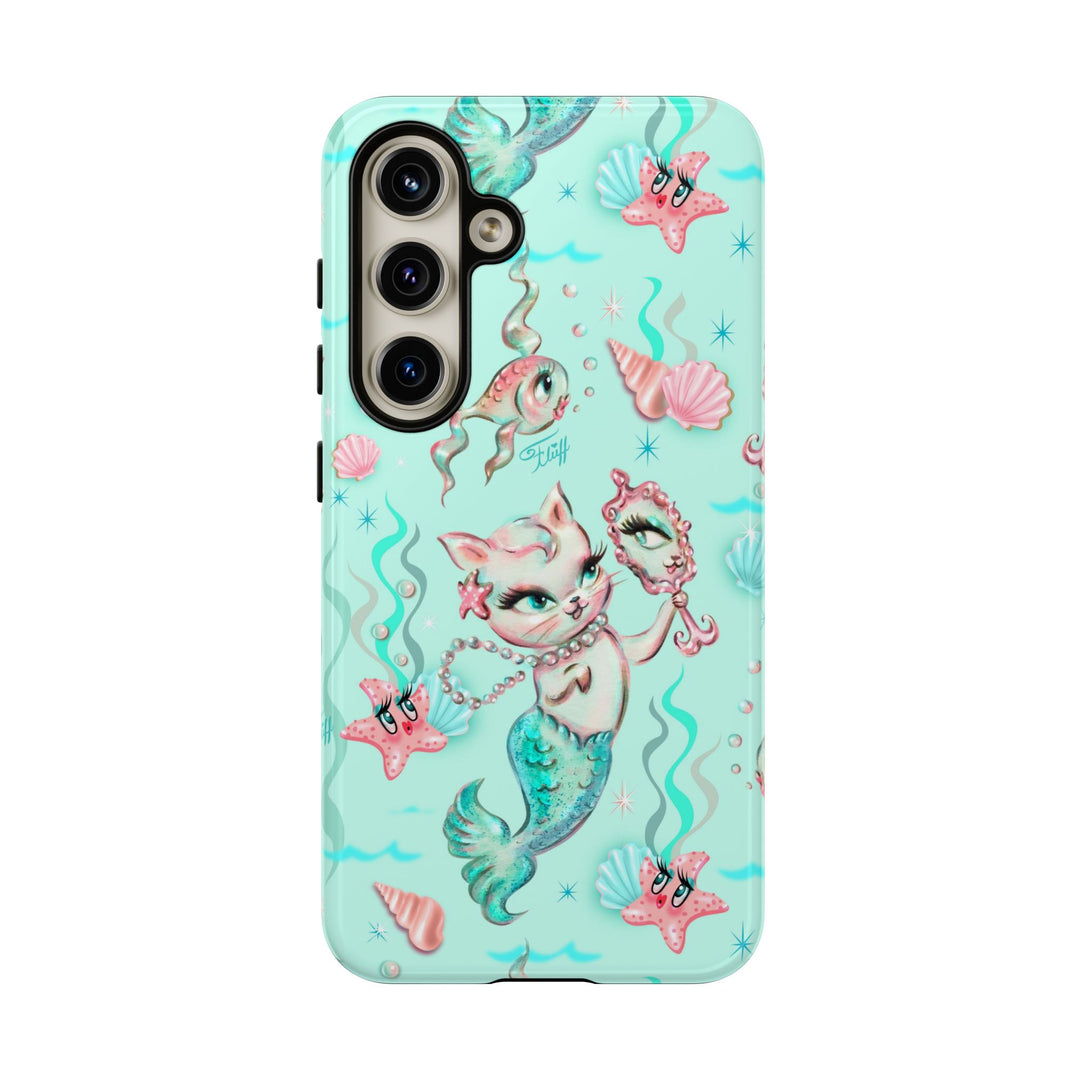 Merkitten with Pearls Aqua • Tough Phone Case