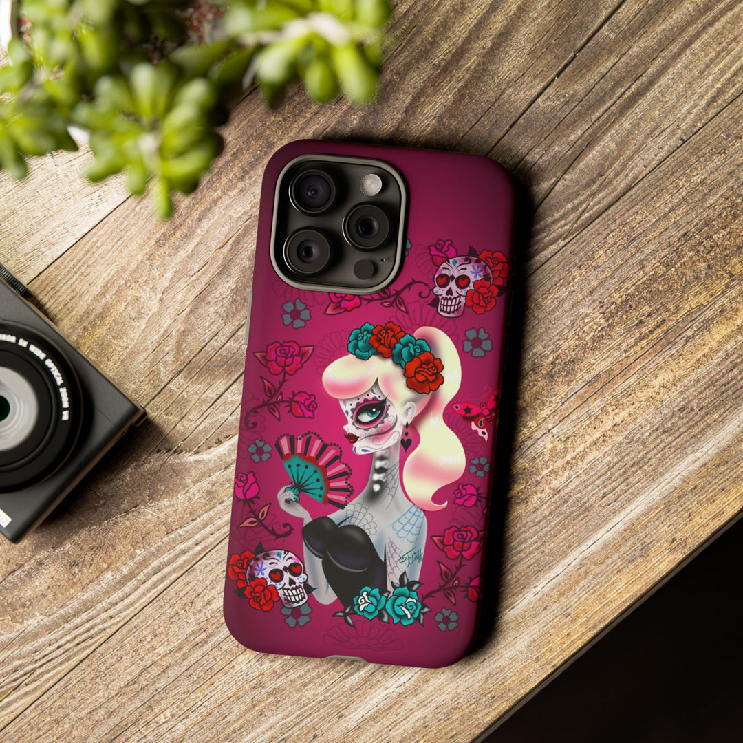 Blonde Sugar Skull Pinup Girl • Tough Phone Case