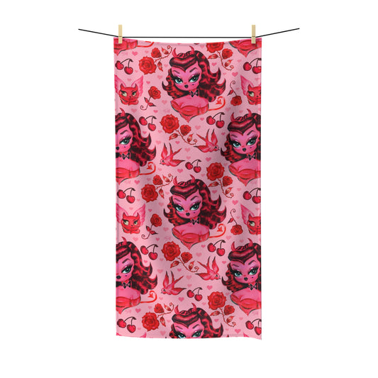 Devil Dolly with Roses and Cherries • Towel