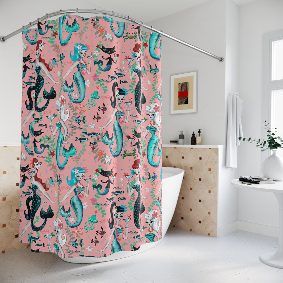 Martini Mermaids Coral • Shower Curtain