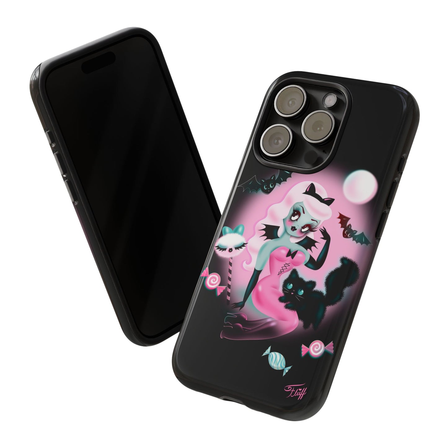 Pastel Candy Vampire with Kitty on Black • Tough Phone Case